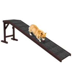 Dog Ramp Pet Ramp for Bed with Non-Slip Carpet, Top Platform, 74" x 16" x 25", Brown